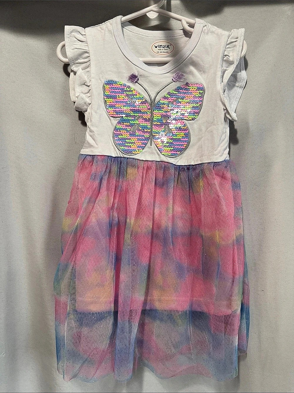 winzik Girls Butterfly Dress Pink Size 18-24 Months Like New
